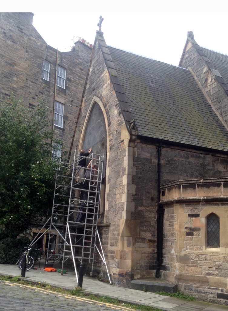 Window guards being restored to the East Window in August 2015 - following extensive stone work repairs.