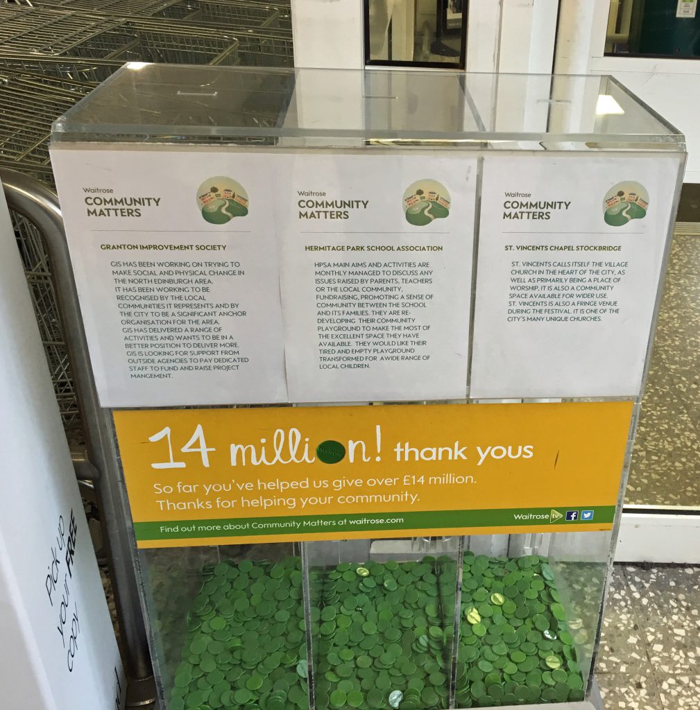 During July 2016 customers of Waitrose, Comely Bank, have the opportunity to support St Vincent's with the token they are given at the till. The member of our congregation who arranged this is to be warmly thanked.